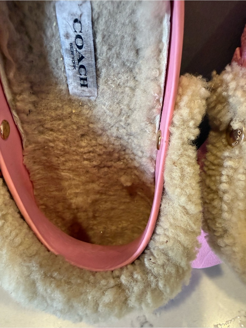 Coach Pink Slip-On Shearling-Trim Clogs - Picture 5 of 16